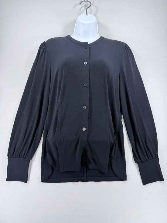 Ann Taylor Tops - Ann Taylor Mixed Media Button-Front Puff-Sleeve Blouse